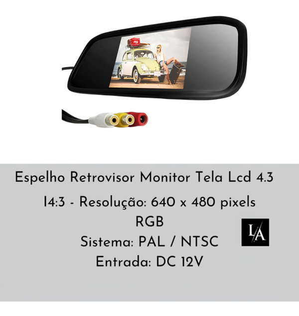Kit Retrovisor Lcd + Sensor De Estacionamento e Camera De Ré Infravermelho - Imagem 3