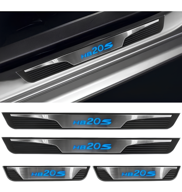 Kit Soleiras Em Led Hyundai Hb20s 2012 2021 Aço Inox Escovado - Imagem 2