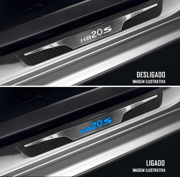 Kit Soleiras Em Led Hyundai Hb20s 2012 2021 Aço Inox Escovado - Imagem 3