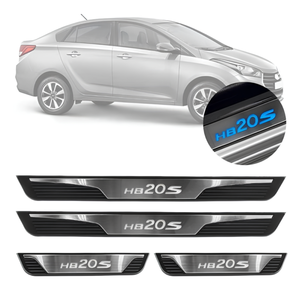 Kit Soleiras Em Led Hyundai Hb20s 2012 2021 Aço Inox Escovado