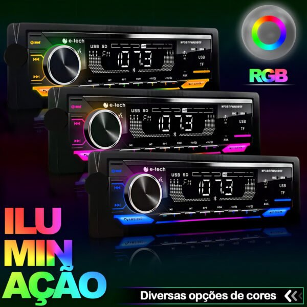 Auto Radio Fm Mp3 E-tech Premium Plus Bt Usb Carrega Celular - Image 6