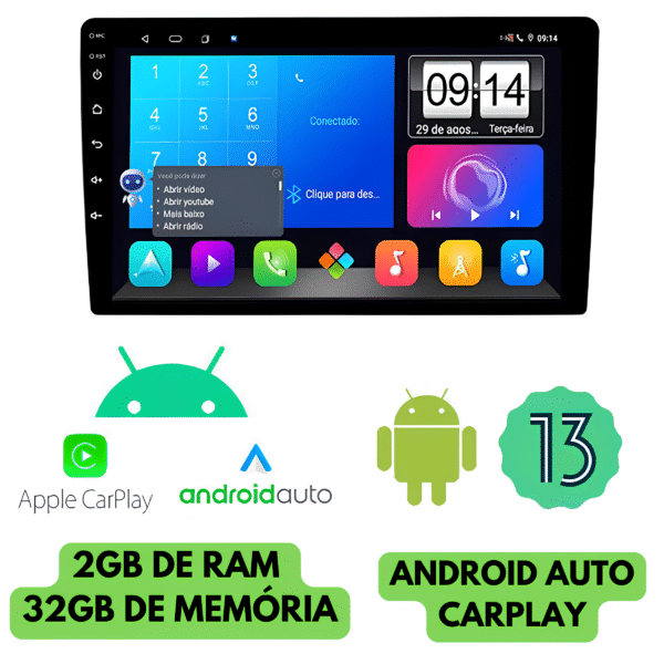 Multimidia 9 Polegadas Android 13 2gb 32gb E-Tech Carplay Novo Fiat Uno Moldura - Imagem 2