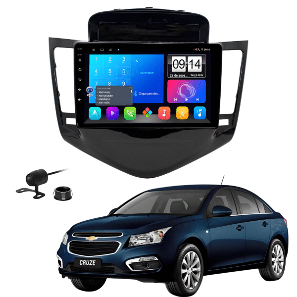 Multimidia 9 Polegadas Android 13 2gb 32gb E-Tech Carplay Cruze Moldura