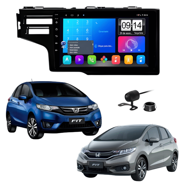 Multimidia 9 Polegadas Android 13 2gb 32gb E-Tech Carplay Honda Fit Moldura