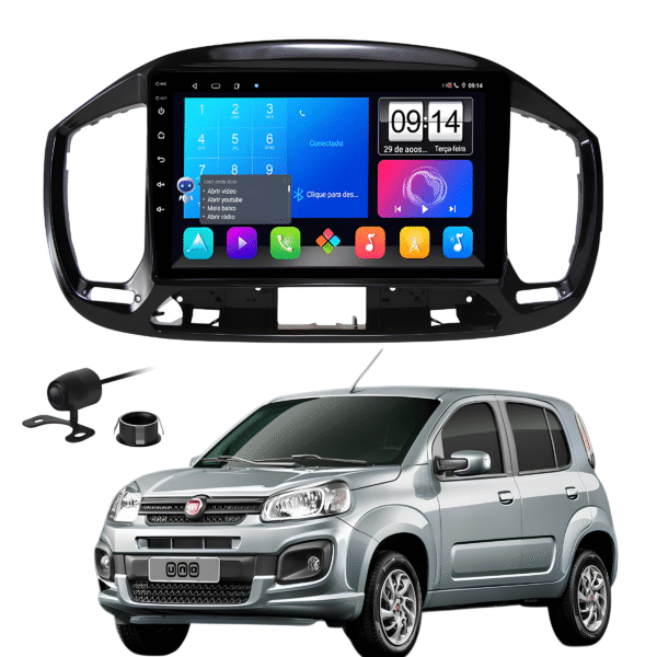 Multimidia 9 Polegadas Android 13 2gb 32gb E-Tech Carplay Novo Fiat Uno Moldura