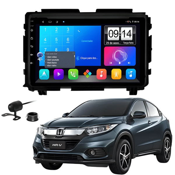 Multimidia 9 Polegadas Android 13 2gb 32gb E-Tech Carplay Honda Hr-v Moldura
