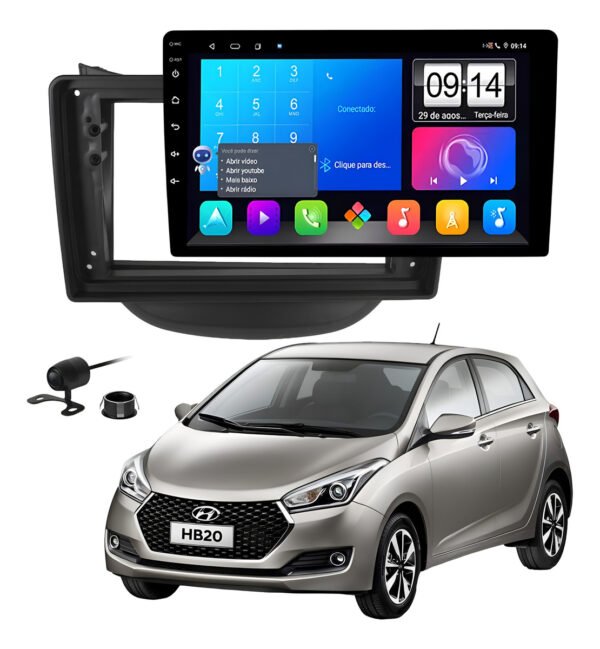 Multimidia 9 Polegadas Android 13 2gb 32gb E-Tech Carplay Hb20 Moldura