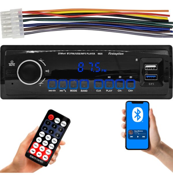 Rádio Mp3 Player Bluetooth Usb Universal 1 Din Painel Led