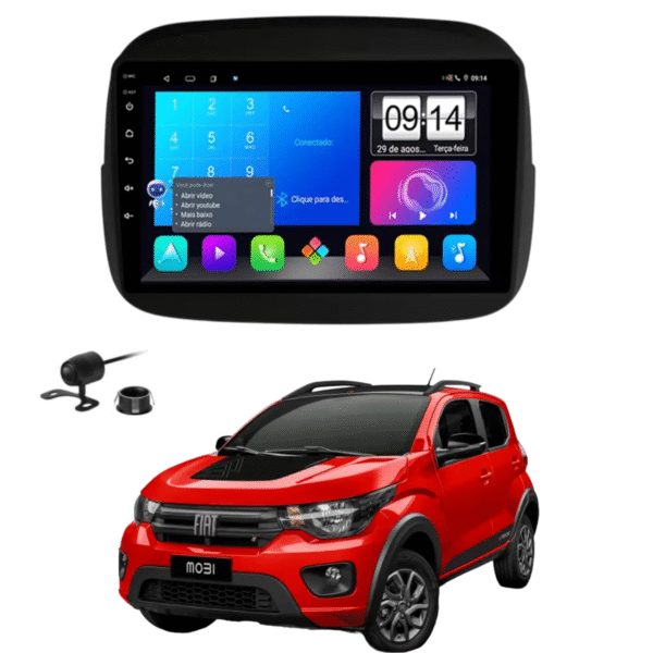Multimidia 9 Polegadas Android 13 2gb 32gb E-Tech Carplay Fiat Mobi Moldura