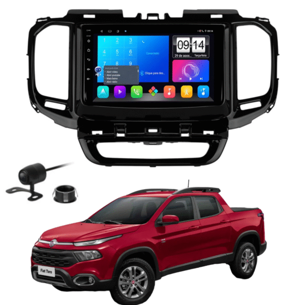 Multimidia 9 Polegadas Android 13 2gb 32gb E-Tech Carplay Fiat Toro Moldura