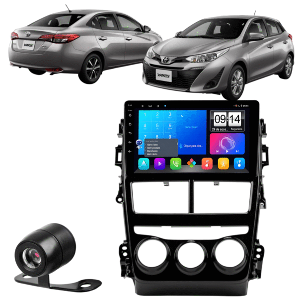Multimidia 9pol Android 13 2gb 32gb E-Tech Carplay Yaris Moldura
