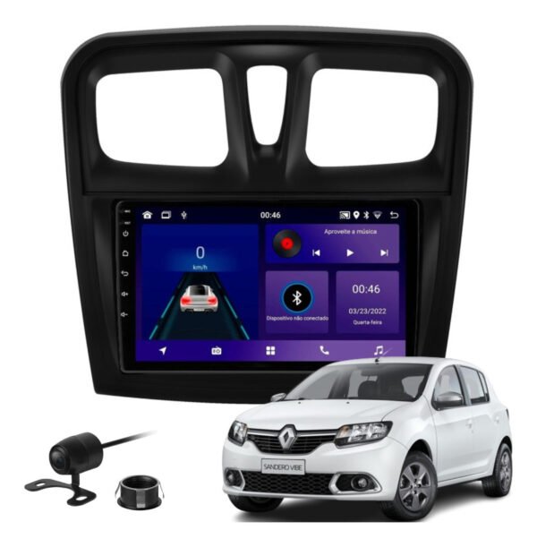 Multimidia 9 Polegadas Android 13 4gb 64gb Qled Carplay Sandero Logan Moldura e Camera De Ré